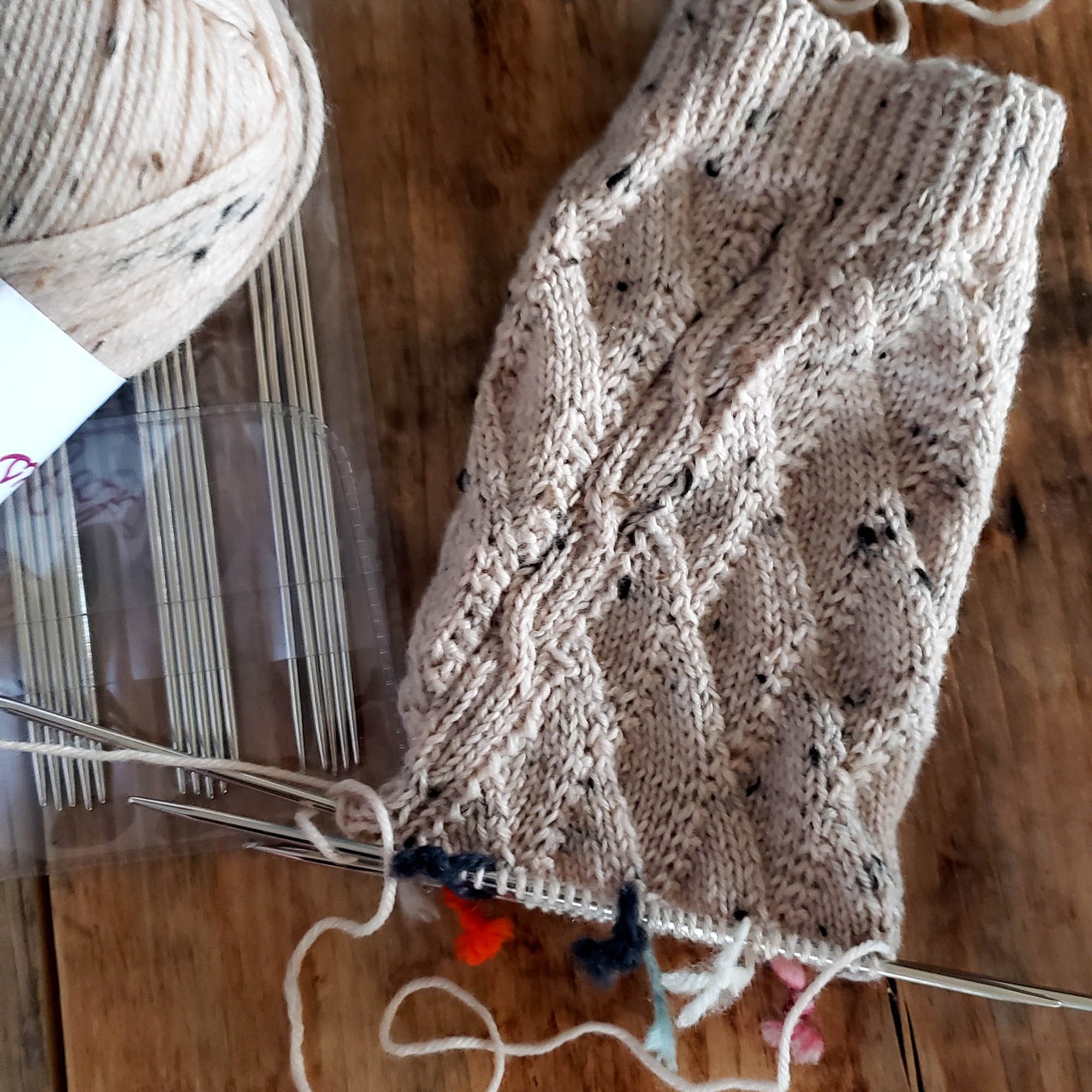 Flat lay of knitted sock top