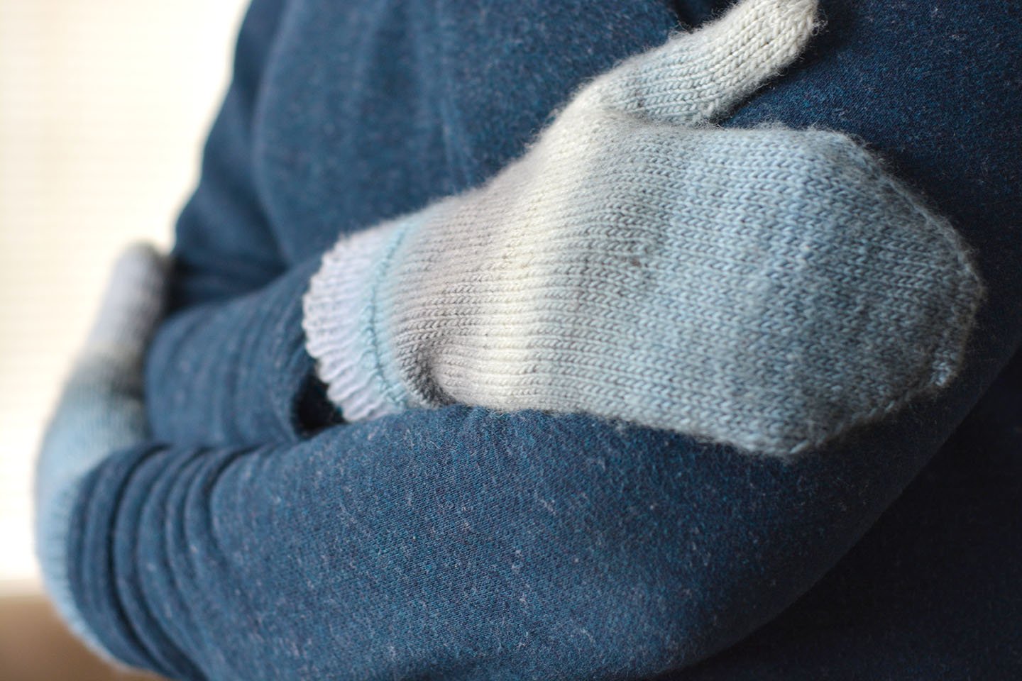 Fingering-weight mitten in Size 3 (Junior and Adult Small).